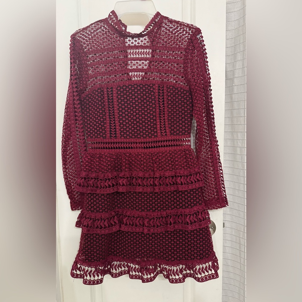 Burgundy Lace Long Sleeve Dress